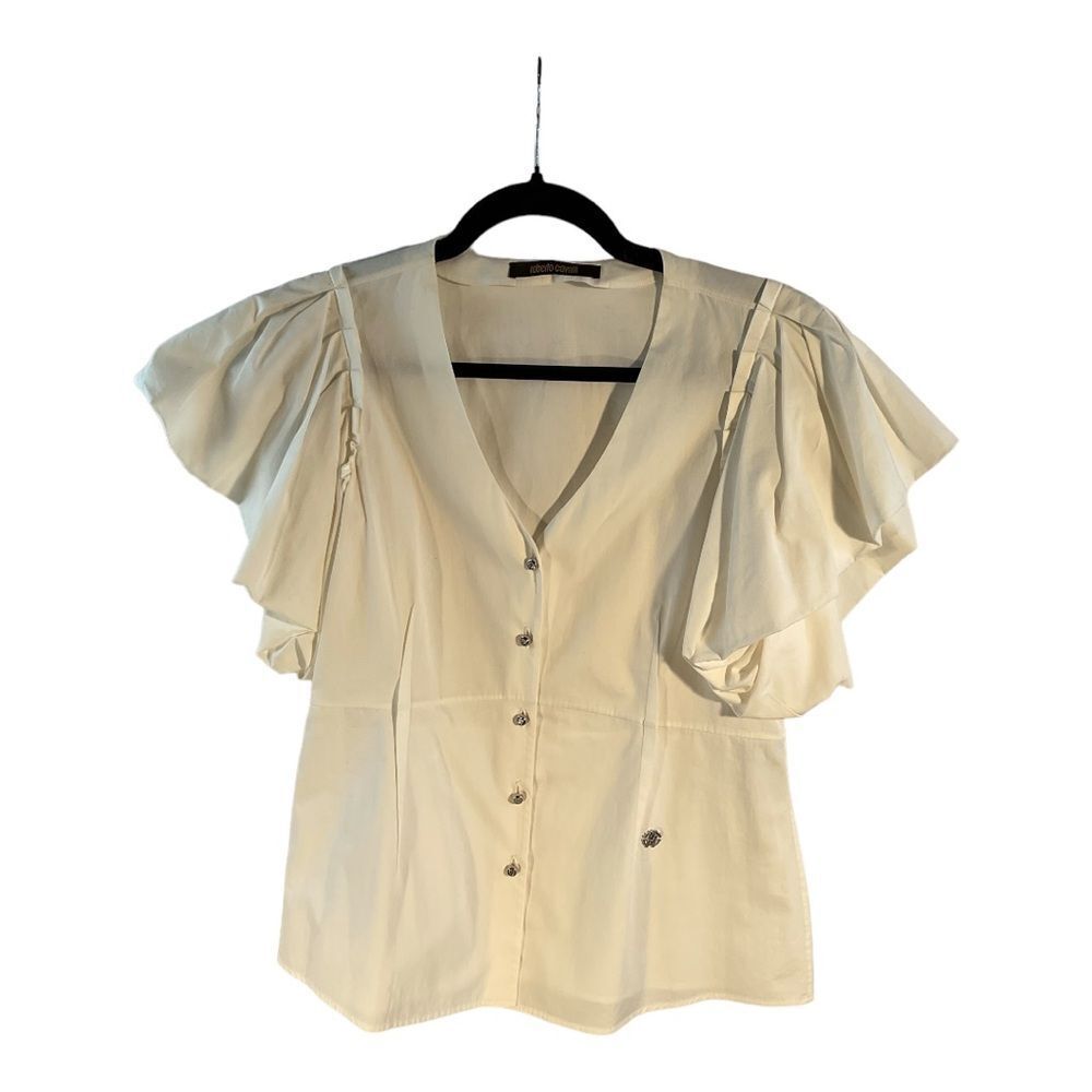 Roberto Cavalli Women’s White Button Down Short Sleeve Size 44